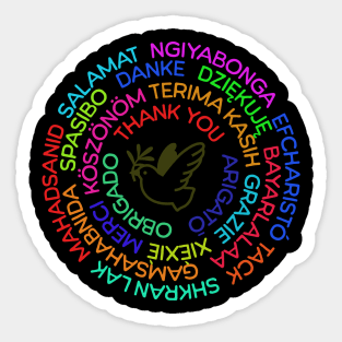 Thank You in Multiple Languages Arranged in Circles in Multi Colors Sticker